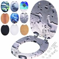 CASARIA® Double Soft-Close Toilet Seat MDF Wood Core Hygienic Stainless Steel Hinges 175kg Capacity Wooden Bathroom Standard D Shape Slow Top Lid Toilet Seats Wassertropfen (de)