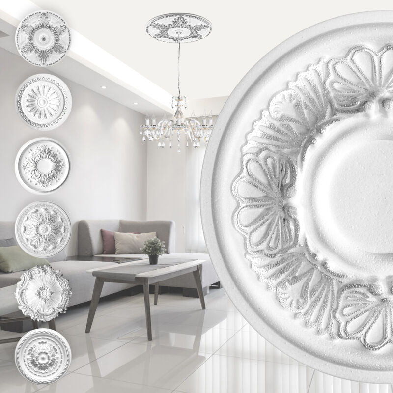 Rosace De Plafond Blanche En PU - Diamètre 30,48 Cm - Décoration Murale Et Plafond Style Stuc