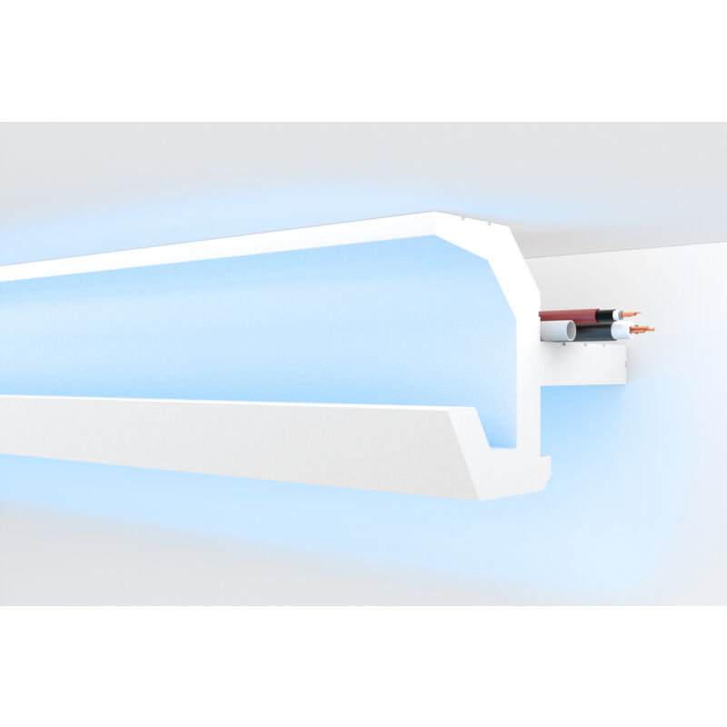 HEXIMO LED moulures 2en1, éclairage indirect moulures de plafond XPS moulures murales en polystyrène expansé profilé de plafond en corniche lumineuse (échantillon HLED 6