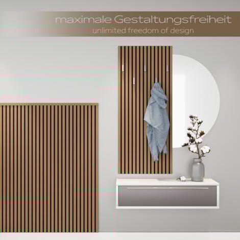 HEXIM Panneaux Acoustiques à Lamelles 0,83 m² - Panneaux Muraux Flexibles Revêtement Mural MDF 138,5x60cm: Teak - AP09 (de), 1 Paneel - 0.83m² (de)