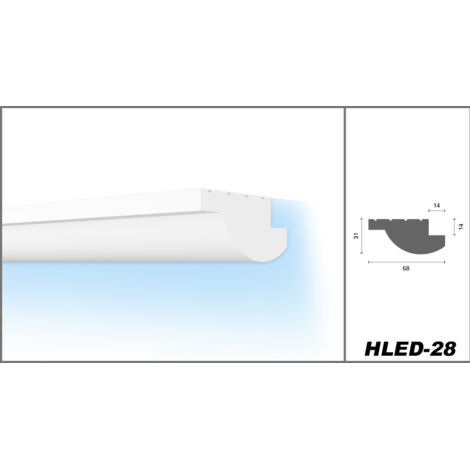 Polyurethaan - LED sierlijst voor indirecte verlichting, KF701 (70 x 40 mm), lengte 2 m | Plinten Decor.nl