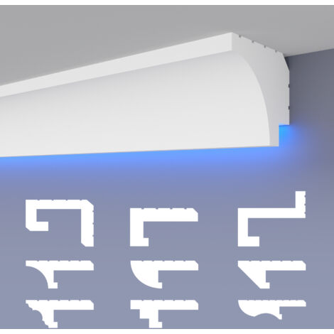 HEXIMO Profilé de joint d'ombre LED Moulures, éclairage indirect XPS Polystyrene Plafond sec: 20.4 mètres / 12 barrettes, HLED-27 - 67x57 mm (de)