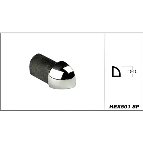 Pièce d'angle profil de quart de cercle acier inoxydable HEXIM 10-12mm HEX501: 12 mm, Acier inoxydable brillant SP