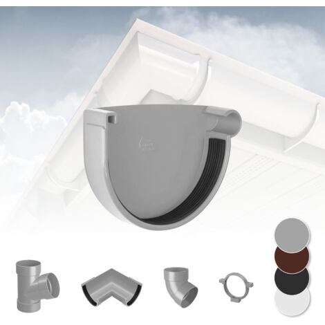 Système de gouttière - PVC plastique de 90 mm, sélection de composants - RainWay 90: gris, Bouchon de gouttière à droite
