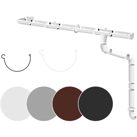 Jeu complet de gouttières Surfaces de toit  100m² PVC en 4 couleurs RainWay90: blanc, Ensemble complet - 2 mètres