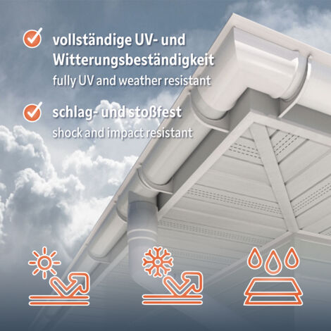Jeu complet de gouttières Surfaces de toit  100m² PVC en 4 couleurs RainWay90: gris, Ensemble complet - 4 mètres