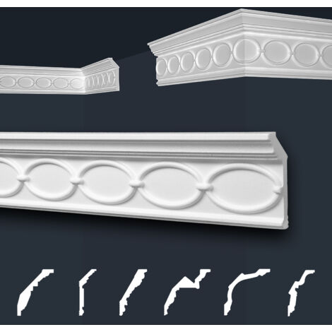 Moulures de stuc à motifs blancs, EPS Styropor ajustement forme, Paquets d'épargne Marbet série B: B-31 / 28x81mm, 20 Mètres / 10 Bandes