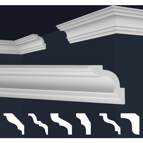 Moulures en stuc blanc et clair, coffrage XPS Styropor, paquets d'épargne Marbet Series-E: E-25 / 65x65mm, 50 Mètres / 25 Bandes
