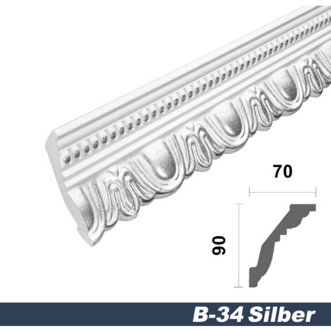Moulures de stuc à motifs argent, EPS Styropor ajustement forme, Paquets d'épargne Marbet: B-34 gris / 70x90mm, 2 mètres / 1 bande
