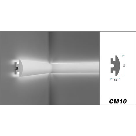 Barres à moulures LED en HDPS - polystyrène haute densité, léger & résistant aux chocs - Barres à LED Cosca: 2 mètres / 1 bande, CM-10 / 25x55mm
