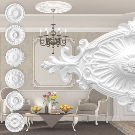 Rosace en polystyrène R11 – Décor intérieur pour plafond et mur – Dimensions 590x310mm – Densité 50kg/m³ – Peinture acrylique compatible – Marbet Design