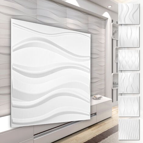 Panneaux muraux 3D en plastique PVC - revêtement mural blanc avec aspect 3D  - motifs Wave: 1 assiette