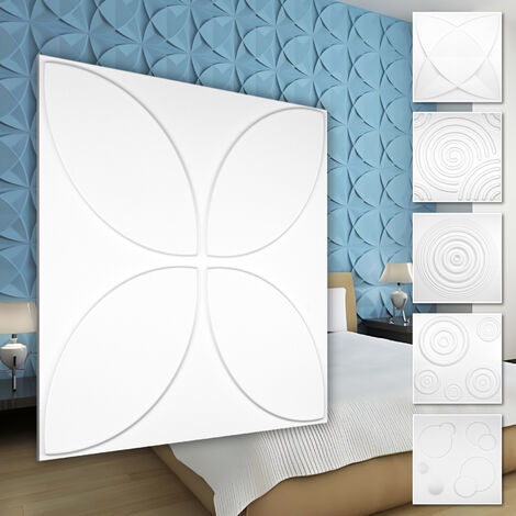 Panneaux muraux 3D plastique PVC - revêtement mural blanc avec aspect 3D - motifs en forme ronds: 5 m²  20 panneaux, HD091