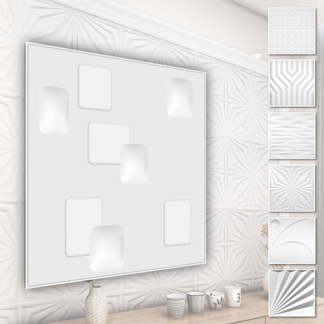 Panneaux muraux 3D en plastique PVC - revêtement mural blanc avec aspect 3D - motifs abstraits: 1 assiette, HD009