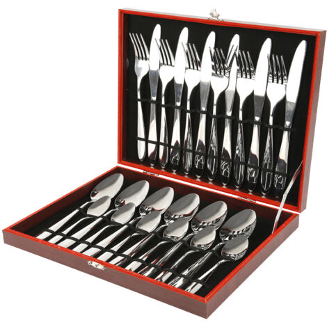 Posate, Set di posate in Acciaio Inox, Set di Posate da 24 pcs con Finitura a Specchio con Coltelli da Tavola, Forchette e Cucchia