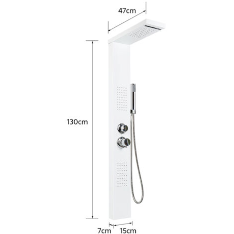 Pannello doccia in acciaio inossidabile,colonna idromassaggio 5 in 1,soffione doccia,doccetta e getti massaggianti (argento),15 × 47 × 130 cm