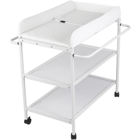 Fasciatoio portatile multifunzionale 84 × 72 × 90 cm su ruote con 2 ripiani portaoggetti - bianco