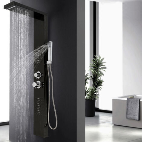 Colonna doccia in acciaio inossidabile,colonna idromassaggio 5 in 1,soffione doccia,doccetta e getti idromassaggio (nero),15 × 47 × 130 cm