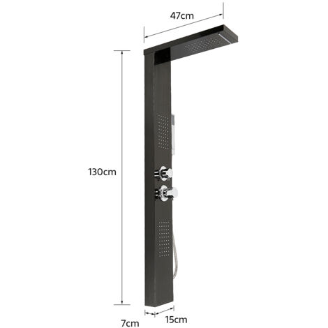 Colonna doccia in acciaio inossidabile,colonna idromassaggio 5 in 1,soffione doccia,doccetta e getti idromassaggio (nero),15 × 47 × 130 cm