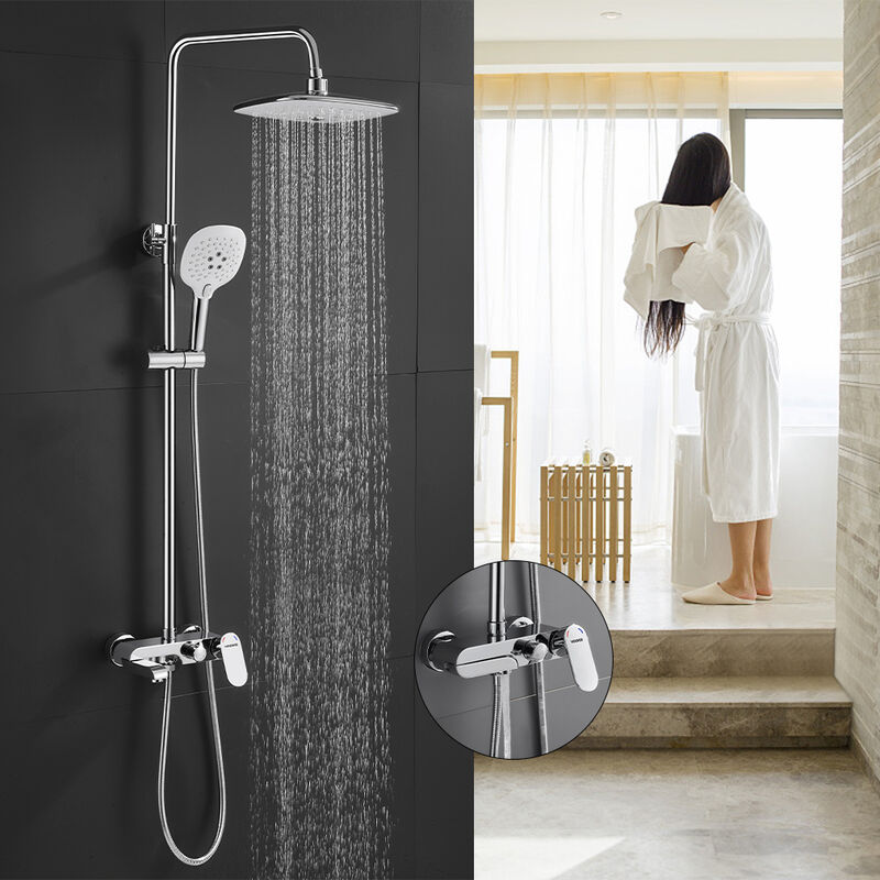 4 tipi di getto WOOHSE Set Doccia con Soffione doccia e doccetta Elegante Colonna doccia per Vasca da Bagno cromato
