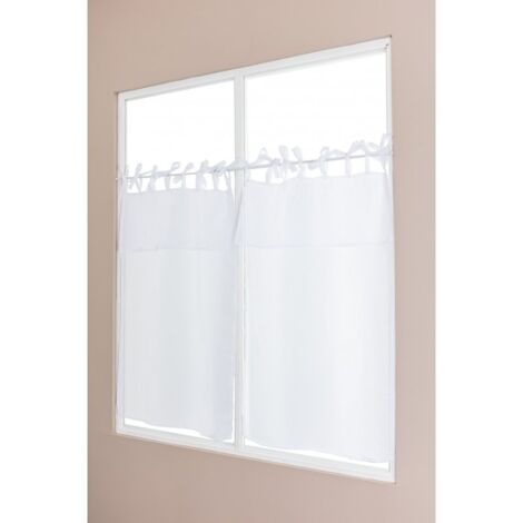 Paire de vitrages 60 x 90 cm à Nouettes Effet Naturel Tête Doublée Uni Blanc