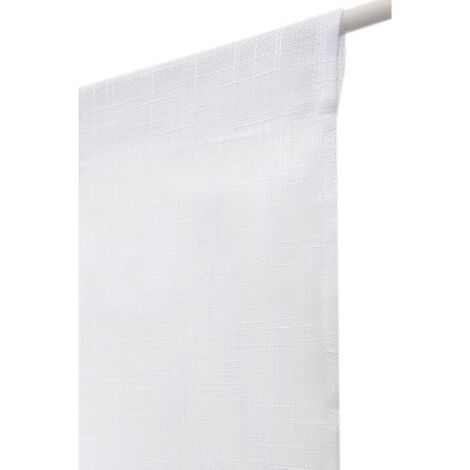 Paire de Vitrages 60 x 160 cm Passe Tringle Effet Lin Petite Trame Uni Blancs