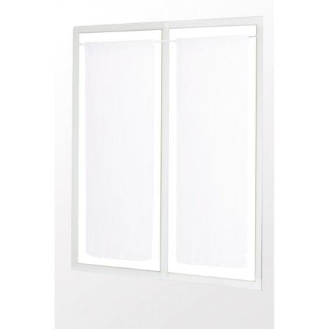Paire de Vitrages 60 x 160 cm Passe Tringle Effet Lin Petite Trame Uni Blancs
