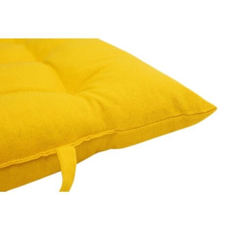 Galette de Chaise 100% Coton 38 x 38 x 3 cm à Nouettes Non Déhoussable Uni  Jaune