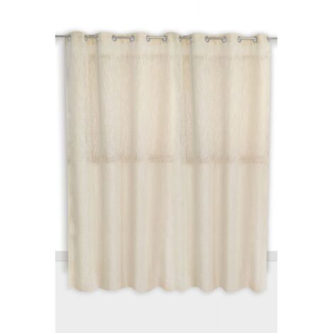 Voilage Grande Largeur Grande Hauteur 280 x 280 cm à 14 Oeillets Effet Lin Irisé Ecru avec Fil Lurex Doré