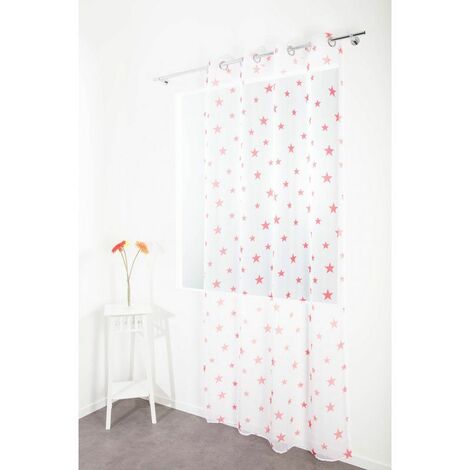 Voilage 140 X 240 Cm A Oeillets Imprime Motif Etoiles Rouge Rouge