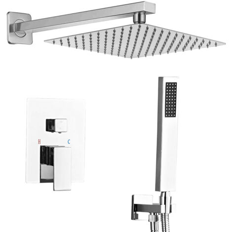 Sanitemodar Ensemble de Douche Encastré Chrome, Colonne Douche Salle de Bain, Douche Encastree Noire avec Douchette à Main et Douche de Tête 25x25cm