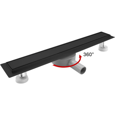 SaniteModar Caniveau de douche noir 110cm, Panneau 2 en 1, Caniveau de douche 360°siphonné avec appareil désodorisant et filtre à cheveux