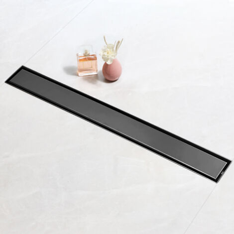 SaniteModar Caniveau de douche noir 40cm, Panneau 2 en 1, Caniveau de douche siphonné avec appareil désodorisant et filtre à cheveux