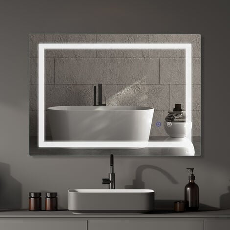 Miroir de salle de bain d'angle arrondi (120*70 cm, blanc froid)