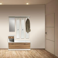 Set mobili in PB composto da una scarpiera e un appendiabiti con specchio - struttura bianca / cassetto e scarpiera 3D sonoma