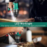 18V Combi Drill Kit, HYCHIKA Electric Drill 35Nm and Impact Driver 160Nm, 2X2.0Ah Batteries, Belt Buckle, LED Light, with 22PCS Accessories, Carrying Bag for Drilling and Screw Driving