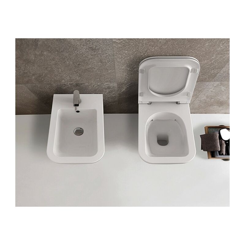 Wc + coprivaso soft sospeso Ceramica Globo SENZA BRIDA serie Stone 52 cm  BIANCO OPACO