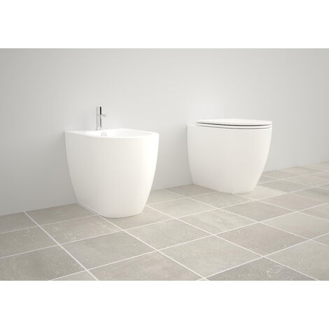 Sanitari like filomuro senza brida bianchi opachi con sedile