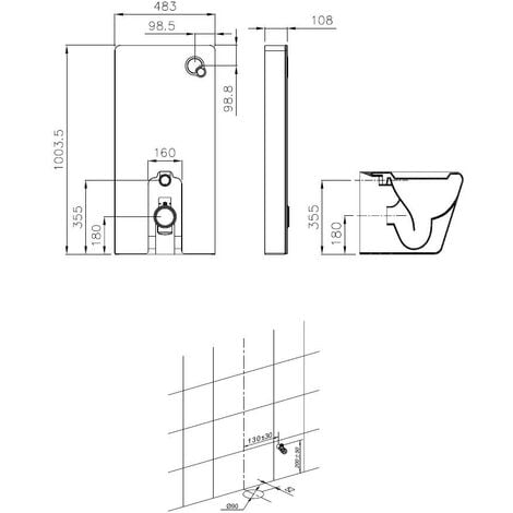 Schwarzglas Sanitärmodul für Stand-WC inkl. Betätigungsplatte