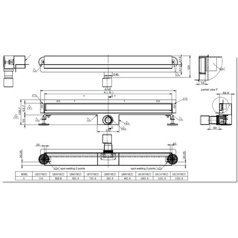 Edelstahl-Duschrinne zur Wandmontage (60 cm)