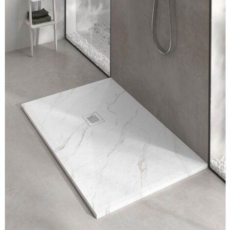 Premier Calcatta White Marble Stone Resin Ultra-Slim 25mm Rectangular Shower Tray - 1200 x 700