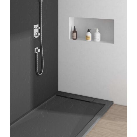Supreme Concealed Waste Black Stone Resin Ultra-Slim 25mm Rectangular Shower Tray - 1200 x 800 (1/5)