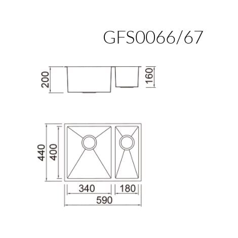 Scott & James 1.5 Bowl Undermount Sink Left Hand Small Bowl 590 x 440 mm - Gunmetal Grey - GFS0066
