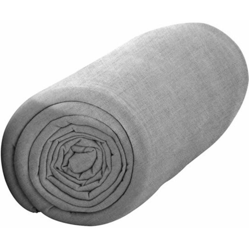 Drap housse flanelle unie 160x200 cm 100% coton WALES gris