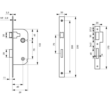 Serrure encastrable pour porte d'entrée serrure à cylindre réversible v/bc  - BEAURAIN DISTRIBUTION