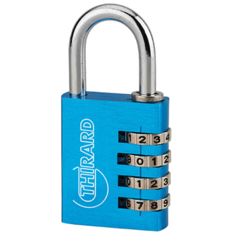 THIRARD - Cadenas à code Type 1, intérieur, alu, bleu, 40mm, 4 chiffres - THIRARD
