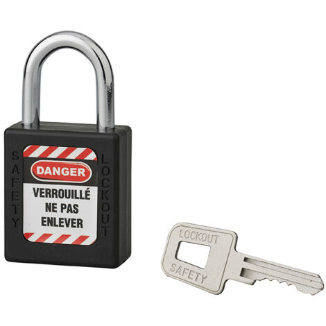 Cadenas de consignation LOTO Lockout Tagout 40 mm anse acier Ø 6 x 25 mm noir