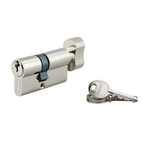 Thirard – Cylindre de serrure à bouton SA 35Bx25mm – Panneton anti-arrachement – 5 goupilles – 3 clés en acier nickelé – Pour portes d'entrée