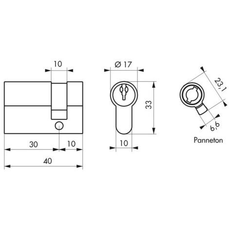 THIRARD - Demi-cylindre 30 x 10 mm laitonné 3 clés