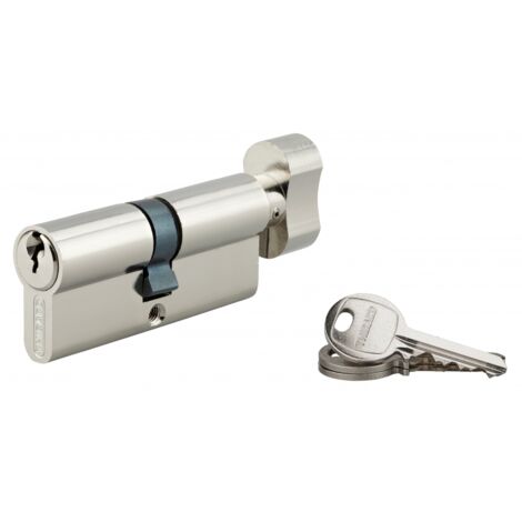 Thirard – Cylindre de serrure à bouton double 40 x 40 mm – 3 clés fournies – Protection renforcée – Pour portes intérieures et extérieures